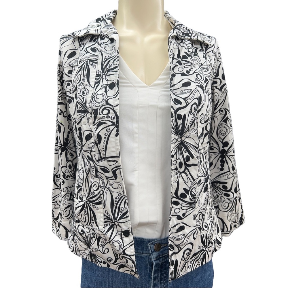 Westbound jacket black and white butterflies size Medium 3/4 sleeve